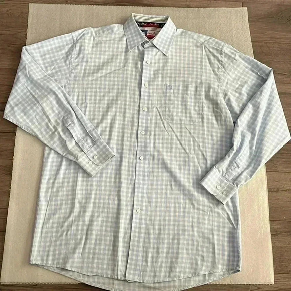 [50]George Strait/Wrangler Cowboy Cut Collection Blue/ White Pattern Dress Shirt - Picture 2 of 7
